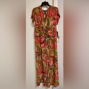 Vince Camuto Floral Red Green Twisted Front Dress Maxi Size 2x
